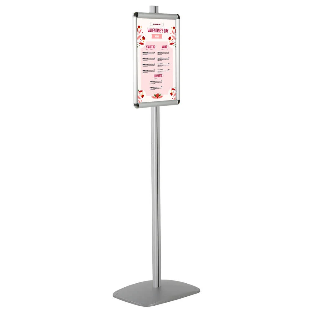 11-x-17-adjustable-menu-board-floor-sign-stand-1-silver-round-corner (1) 11x17 Adjustable Floor Menu Board & Floor Sign