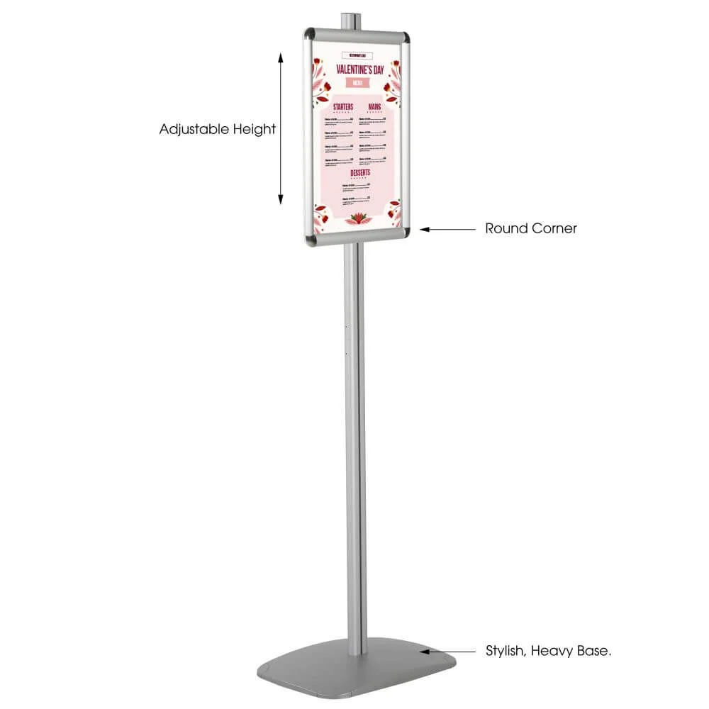 11-x-17-adjustable-menu-board-floor-sign-stand-1-silver-round-corner (2) 11x17 Adjustable Floor Menu Board & Floor Sign