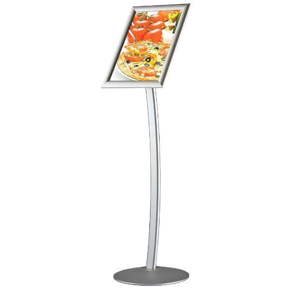 11" x 17" Curved Floor Sign & Menu Stand Silver Landscape & Portrait