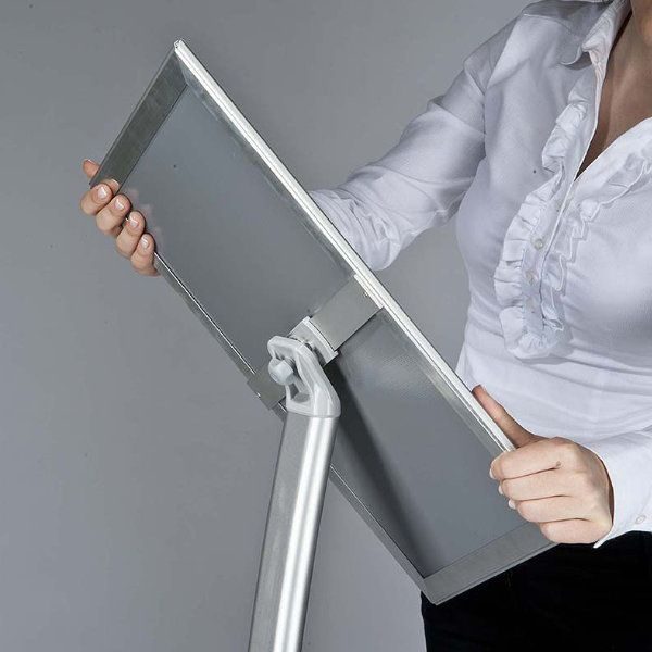 11" x 17" Curved Floor Sign & Menu Stand Silver Landscape & Portrait