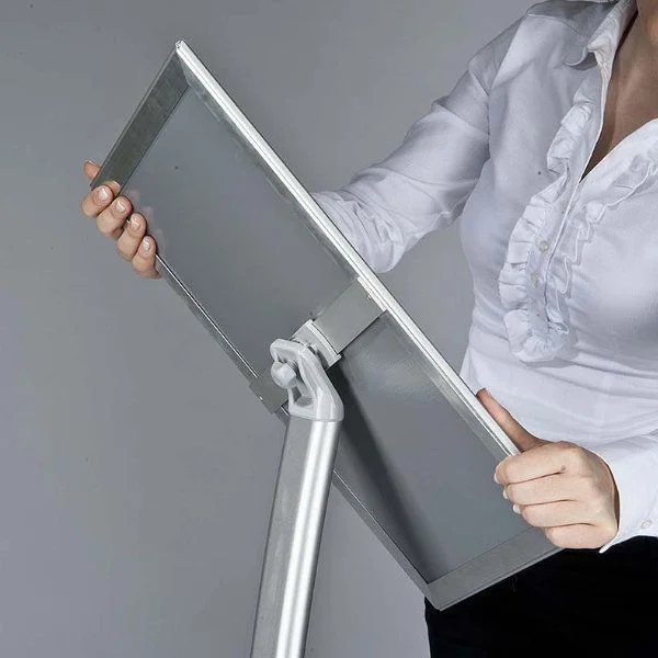 11" x 17" Curved Floor Sign & Menu Stand Silver Landscape & Portrait 11" x 17" Curved Floor Sign & Menu Stand Silver Landscape & Portrait