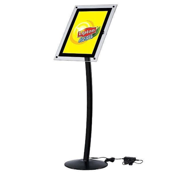 11" x 17" Curved LED Floor Sign & Menu Stand Black Landscape Portrait