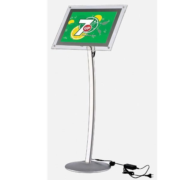 11" x 17" Curved LED Floor Sign & Menu Stand Silver Landscape Portrait