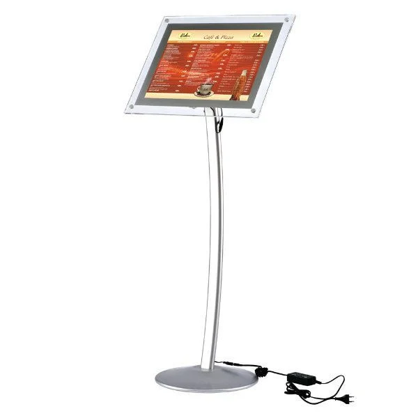 11" x 17" Curved LED Floor Sign & Menu Stand Silver Landscape Portrait 11" x 17" Curved LED Floor Sign & Menu Stand Silver Landscape Portrait