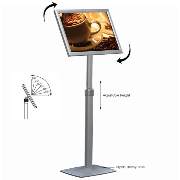 11x17 Flexible Floor Sign & Menu Stand Silver, Adjustable Height