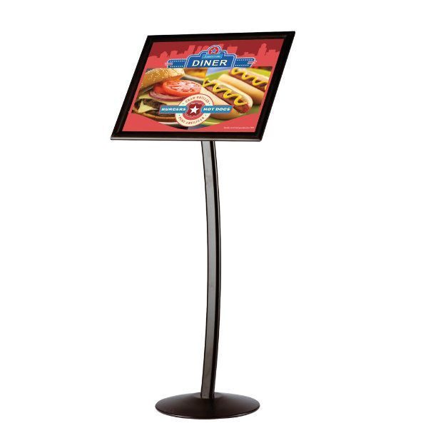 18" x 22" Curved Floor Sign & Menu Stand Black Landscape & Portrait