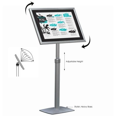18x22 Flexible Floor Sign Stand & Menu Stand, Silver - Adjustable Height