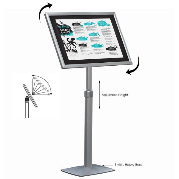 18x22 Flexible Floor Sign Stand & Menu Stand, Silver - Adjustable Height