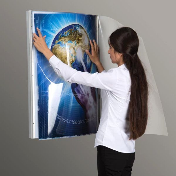 20"w x 30"h Convex Poster LED Light Box Silver Aluminum Single Sided