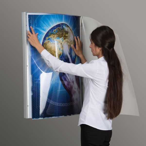 22"w x 28"h Convex Poster LED Light Box Silver Aluminum Single Sided