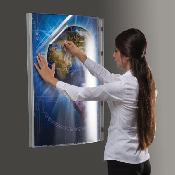 22"w x 28"h Convex Poster LED Light Box Silver Aluminum Single Sided