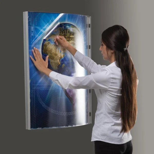 22"w x 28"h Convex Poster LED Light Box Silver Aluminum Single Sided