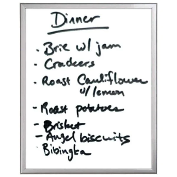 22"w x 28"h Write On Board Dry Wipe Aluminum Frame, White Surface 22"w x 28"h Write On Board Dry Wipe Aluminum Frame, White Surface