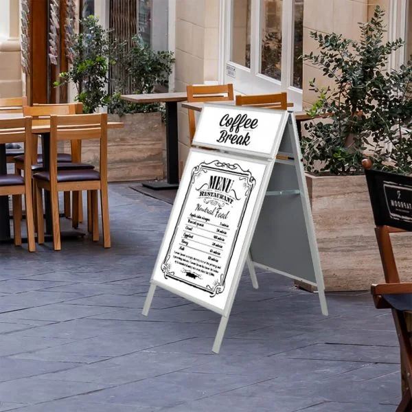 Dry Erase white board on A-Frame outside of a shopping center