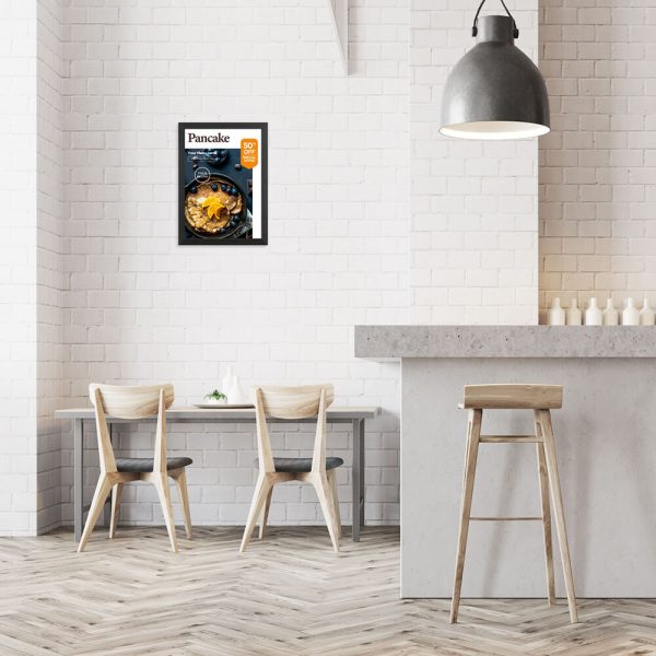 18x24 Snap Poster Frame advertising Pancakes in a small, minimalistic cafe