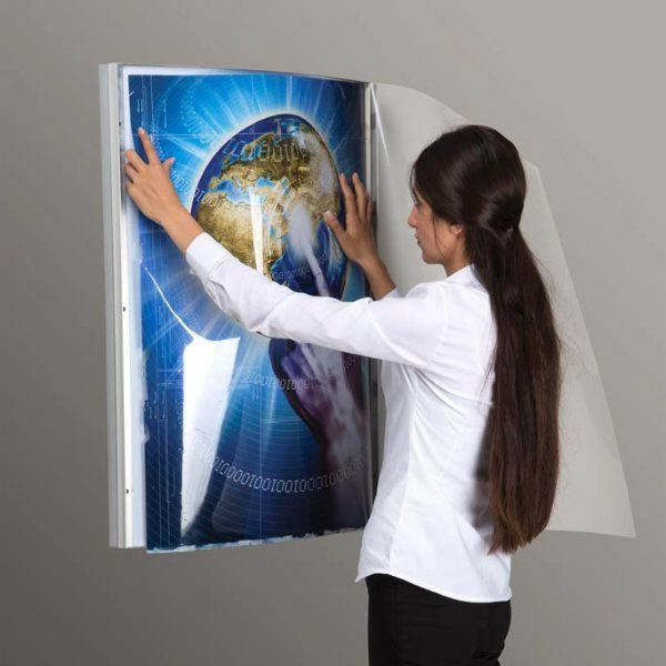 30"w x 40"h Convex Poster LED Light Box Silver Aluminum Single Sided