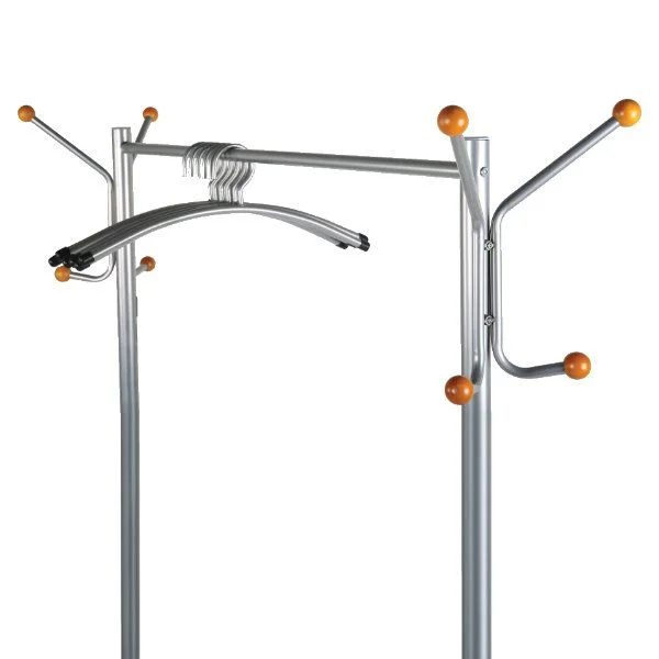 46" x 17" x 68" Coat Hanger Stand with Wheels, Silver 46" x 17" x 68" Coat Hanger Stand with Wheels, Silver