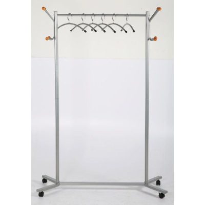 46" x 17" x 68" Coat Hanger Stand with Wheels, Silver