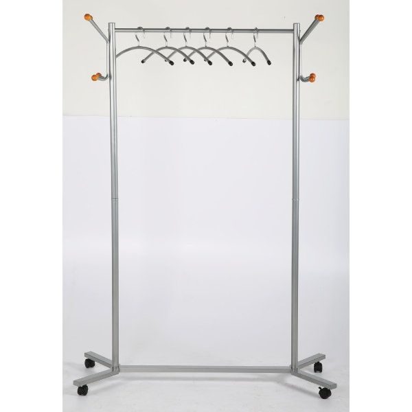 46" x 17" x 68" Coat Hanger Stand with Wheels, Silver