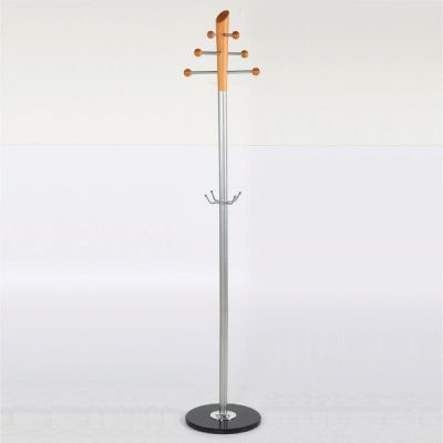 72" x 14" Metal Tube & Marble Base Coat Hanger, Pine Coat Rack Silver