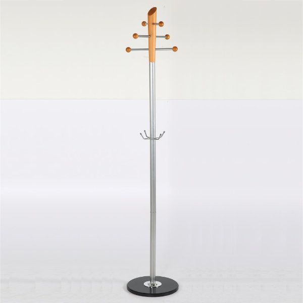 72" x 14" Metal Tube & Marble Base Coat Hanger, Pine Coat Rack Silver