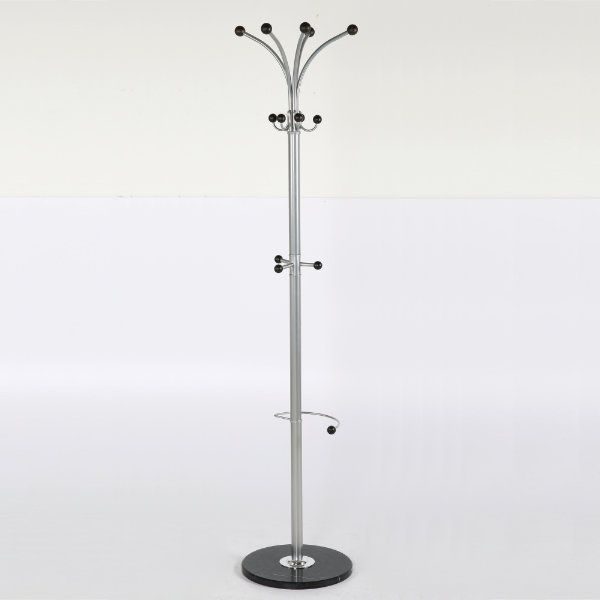 74" x 15" Metal Tube & Marble Base Coat Hanger, Fountain Coat Rack