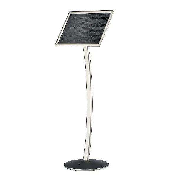 8.5" x 11" Curved Floor Sign & Menu Stand Silver Landscape & Portrait 8.5" x 11" Curved Floor Sign & Menu Stand Silver Landscape & Portrait