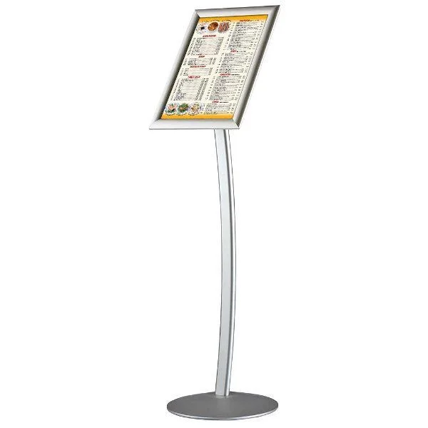 8.5" x 11" Curved Floor Sign & Menu Stand Silver Landscape & Portrait 8.5" x 11" Curved Floor Sign & Menu Stand Silver Landscape & Portrait