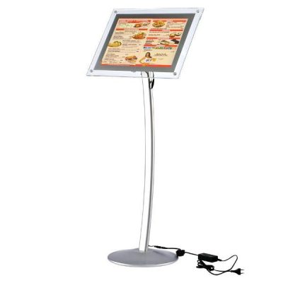 8.5" x 11" Curved LED Floor Sign & Menu Stand Silver