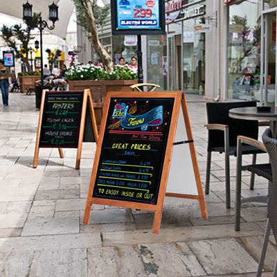 A-Frame Chalkboard advertising food prices in the middle of a shopping center