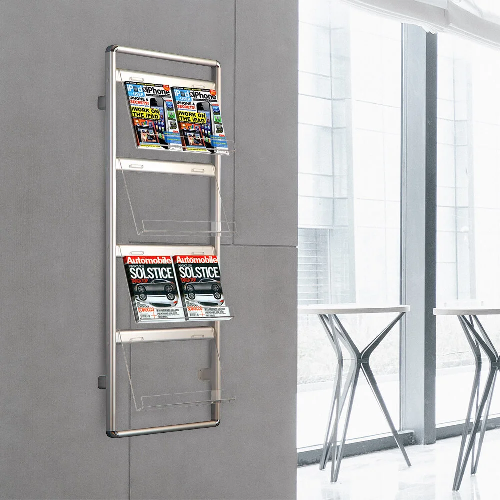 brochure-set-4-x-2-8-12-x-11 Wall mounted brochure rack hanging in a waiting room