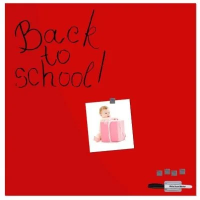 Magnetic Glass Board Red, 13.78" x 13.78" With A Pen & 4 Magnetic Pins