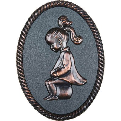 Oval shape Bronze framed plastic injected toilet sign,women.