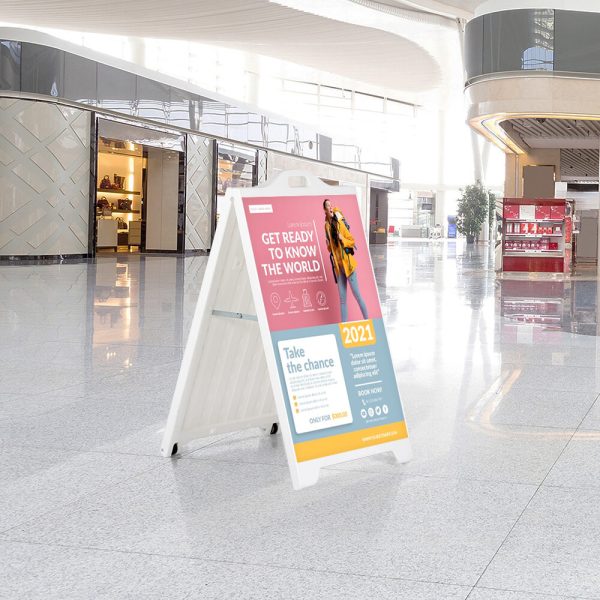 an A-Board Sign advertisement in a shopping mall