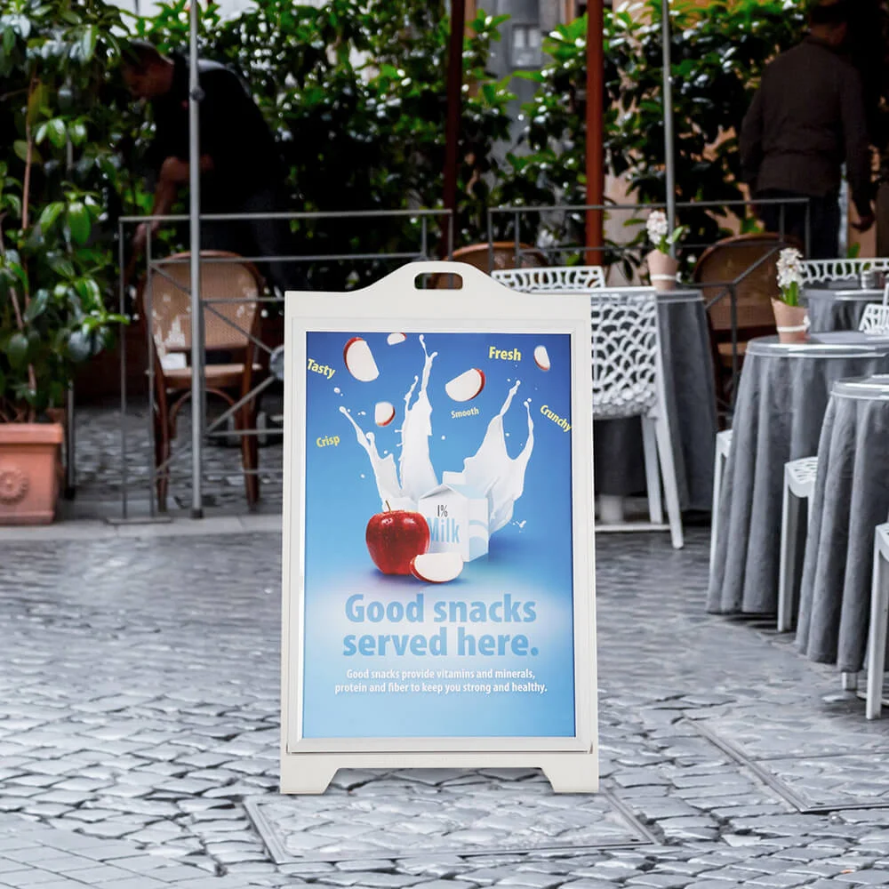signpro-sidewalk-sign White SignPro outside a restaurant