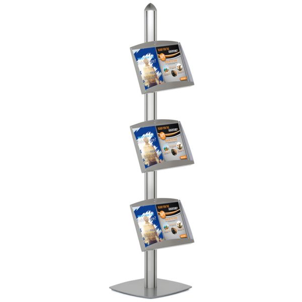 Free Standing Displays with 3 Shelves Single Sided Silver 4 Channel