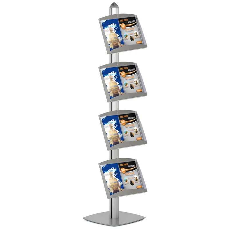 Free Standing Displays with 4 Shelves Single Sided Silver 4 Channel Free Standing Displays with 4 Shelves Single Sided Silver 4 Channel