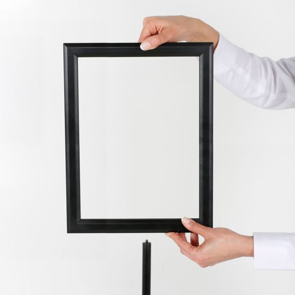 Floor-Sign-Stand-Holder-With-Telescoping-Pole-Black-Double-Sided-Slide-In-Frame-11x17