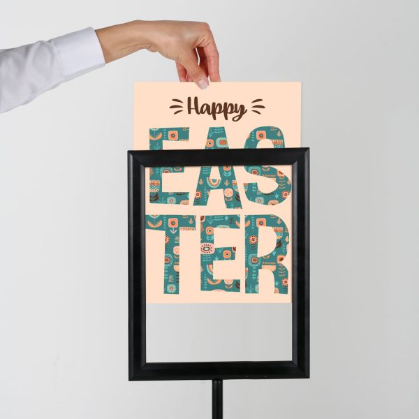 Floor-Sign-Stand-Holder-With-Telescoping-Pole-Black-Double-Sided-Slide-In-Frame-11x17