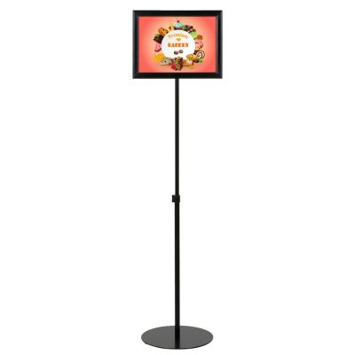 Floor-Sign-Stand-Holder-With-Telescoping-Pole-Black-Double-Sided-Slide-In-Frame-11x17