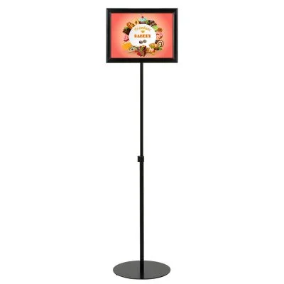 Floor-Sign-Stand-Holder-With-Telescoping-Pole-Black-Double-Sided-Slide-In-Frame-11x17