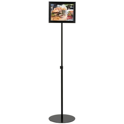 Floor-Sign-Stand-Holder-With-Telescoping-Pole-Black-Double-Sided-Slide-In-Frame-8.5x11