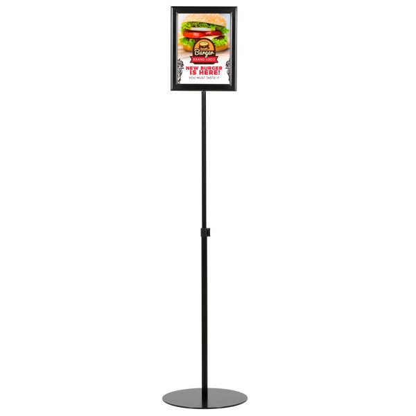 Floor-Sign-Stand-Holder-With-Telescoping-Pole-Black-Double-Sided-Slide-In-Frame-8.5x11