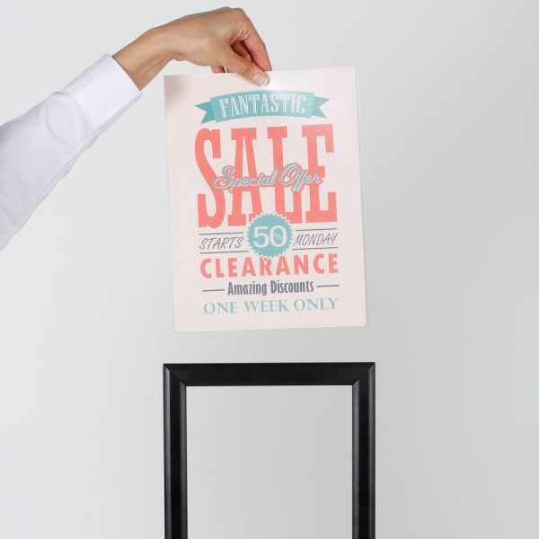 Floor-Sign-Stand-Holder-With-Telescoping-Pole-Black-Double-Sided-Slide-In-Frame-8.5x11