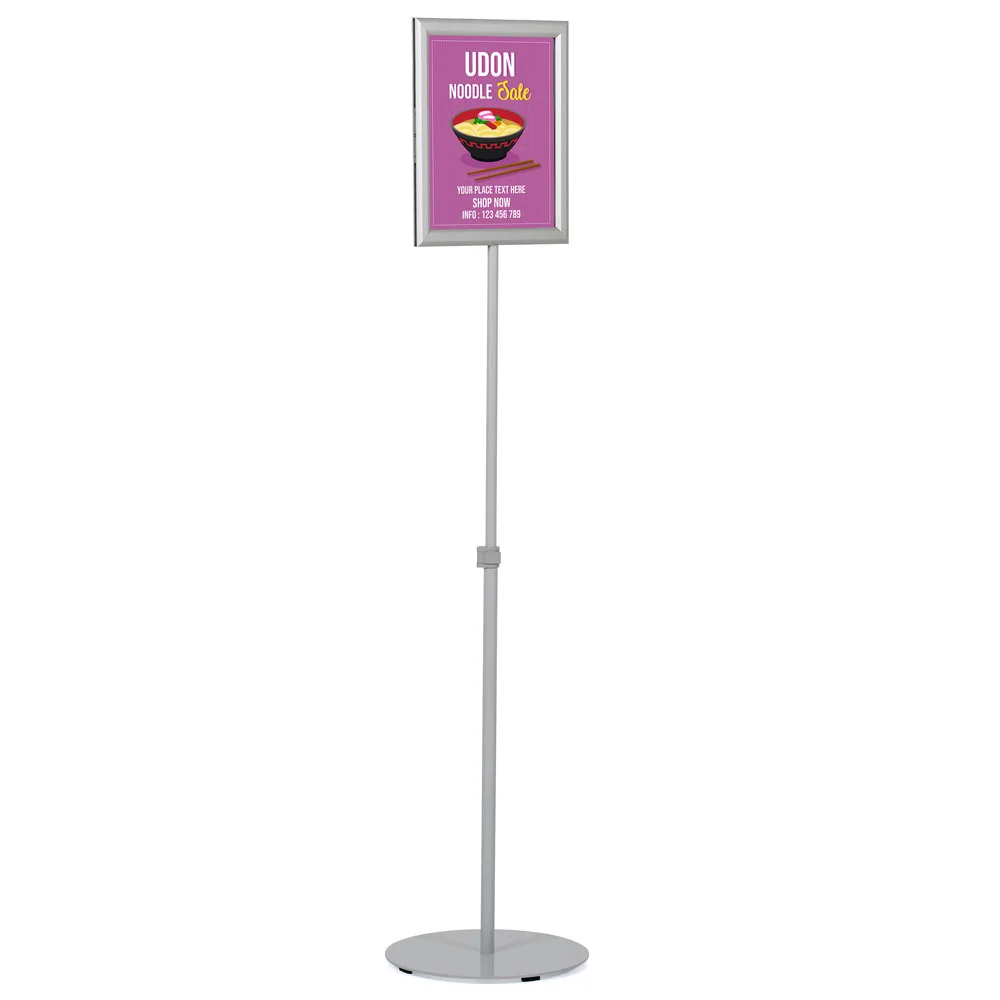 Floor-Sign-Stand-Holder-With-Telescoping-Pole-Silver-Double-Sided-Slide-In-Frame-11x17-01 Floor-Sign-Stand-Holder-With-Telescoping-Pole-Silver-Double-Sided-Slide-In-Frame-11x17