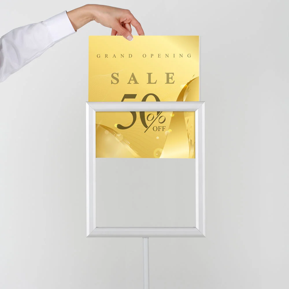 Floor-Sign-Stand-Holder-With-Telescoping-Pole-Silver-Double-Sided-Slide-In-Frame-11x17-06 Floor-Sign-Stand-Holder-With-Telescoping-Pole-Silver-Double-Sided-Slide-In-Frame-11x17