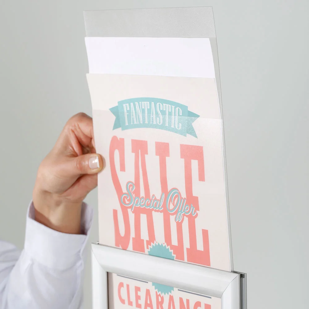 Floor-Sign-Stand-Holder-With-Telescoping-Pole-Silver-Double-Sided-Slide-In-Frame-11x17-09 Floor-Sign-Stand-Holder-With-Telescoping-Pole-Silver-Double-Sided-Slide-In-Frame-11x17