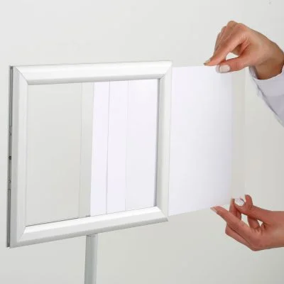 Floor-Sign-Stand-Holder-With-Telescoping-Pole-Silver-Double-Sided-Slide-In-Frame-11x17