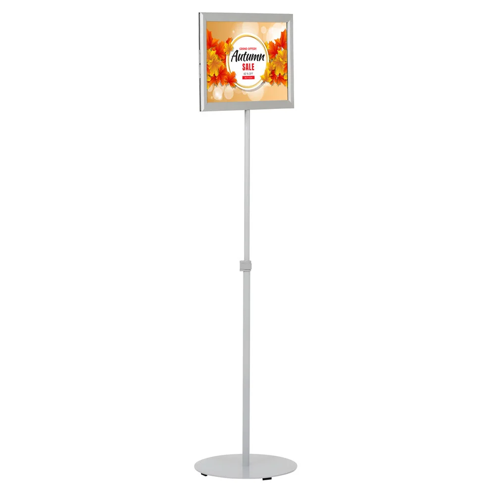 Floor-Sign-Stand-Holder-With-Telescoping-Pole-Silver-Double-Sided-Slide-In-Frame-11x17 Floor-Sign-Stand-Holder-With-Telescoping-Pole-Silver-Double-Sided-Slide-In-Frame-11x17