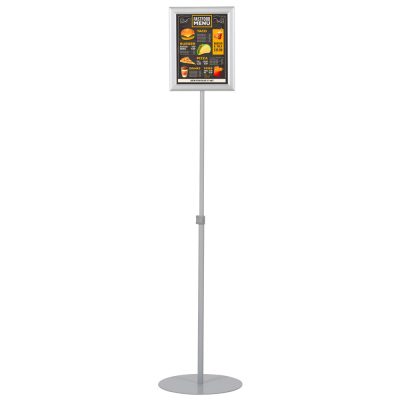 Floor-Sign-Stand-Holder-With-Telescoping-Pole-Silver-Double-Sided-Slide-In-Frame-8.5x11